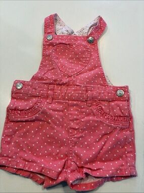 Pink Polka Dot Heart-Pocket Kids Short Overalls